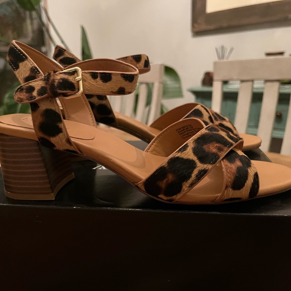 J. Crew low block heel in leopard calfhair 7.5
